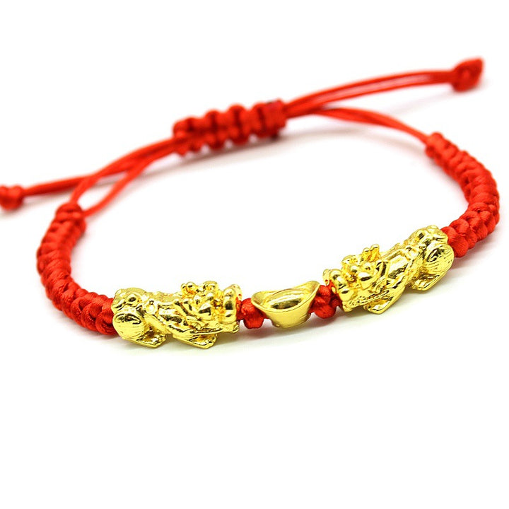 Doppelter Pixiu Barren & rotes Glücksarmband - Bracelet - TaoTempel