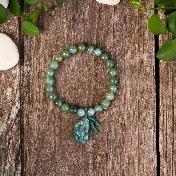 Grünes Jade Armband mit Pixiu - Für Wohlstand & Ruhe - Bracelet - TaoTempel
