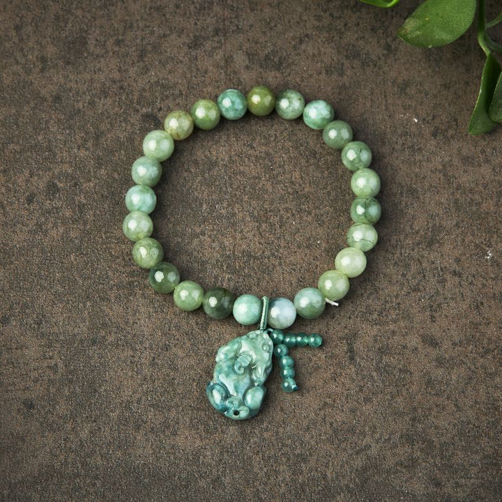 Grünes Jade Armband mit Pixiu - Für Wohlstand & Ruhe - Bracelet - TaoTempel