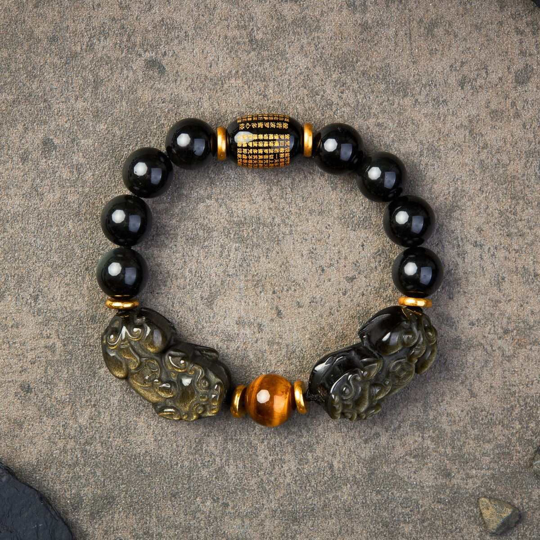 Doppel Pixiu Armband aus natürlichem Gold Obsidian - Bracelet - TaoTempel