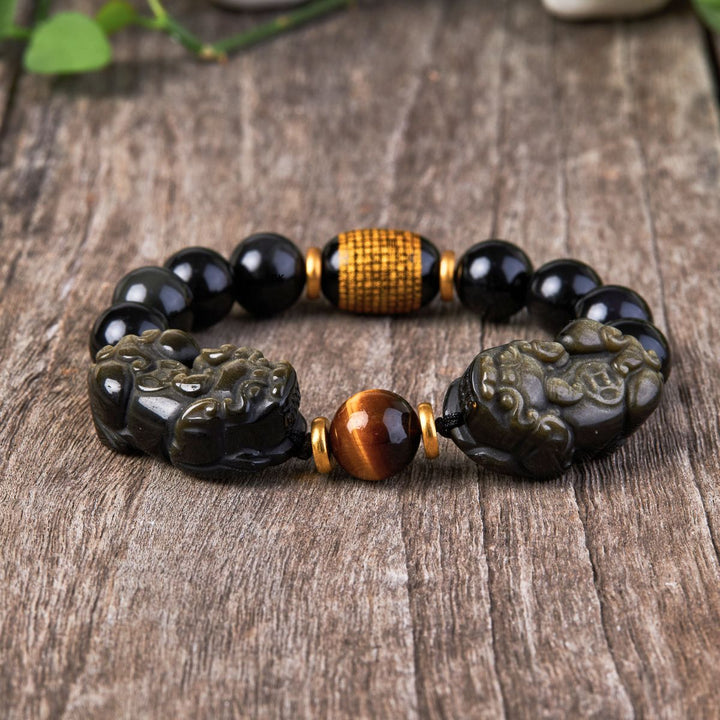 Doppel Pixiu Armband aus natürlichem Gold Obsidian - Bracelet - TaoTempel