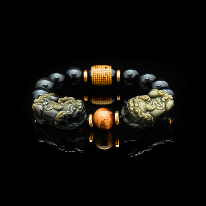 Doppel Pixiu Armband aus natürlichem Gold Obsidian - Bracelet - TaoTempel