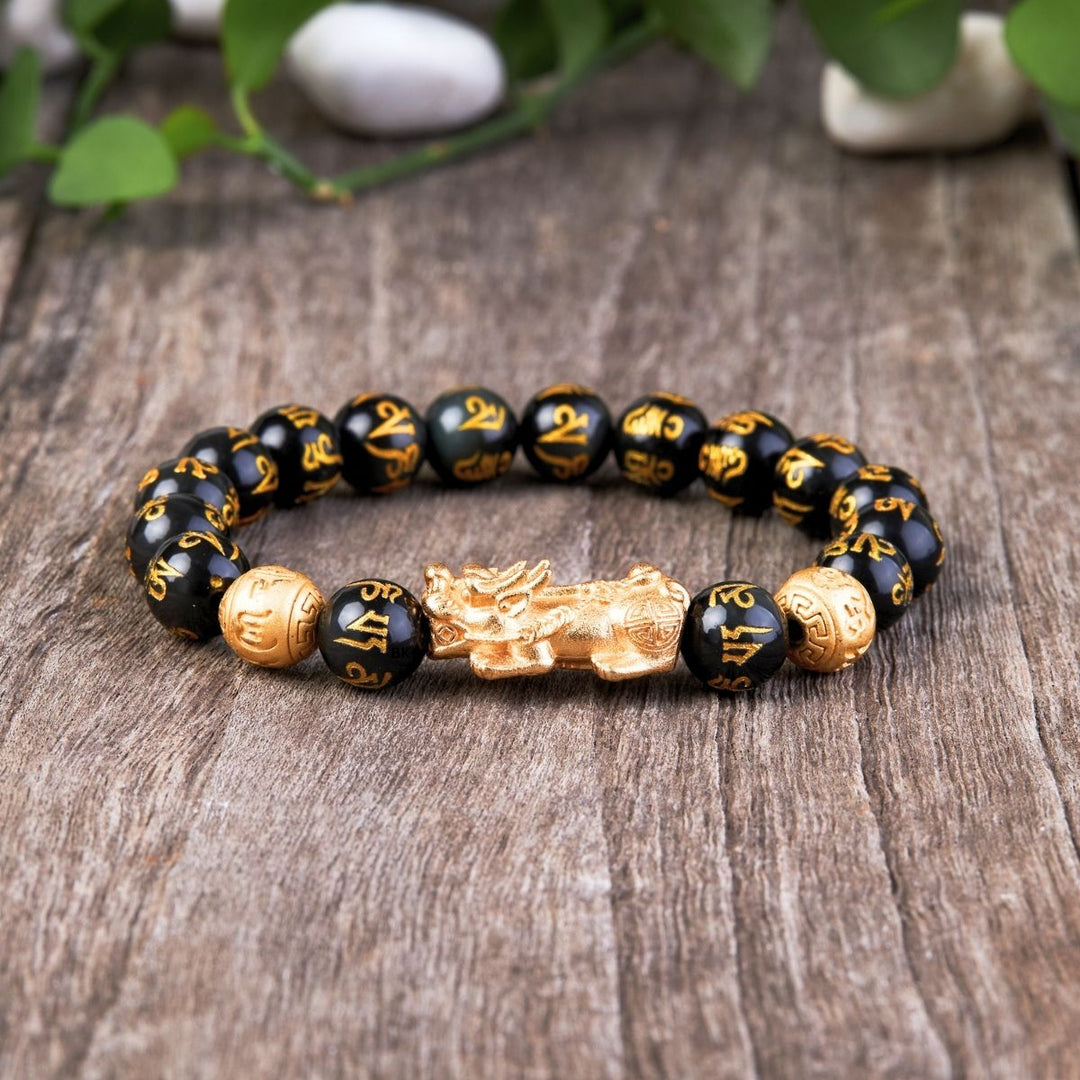 Feng Shui Pixiu Schwarzer Obsidian Armband - für Glück & Wohlstand - Bracelet - TaoTempel