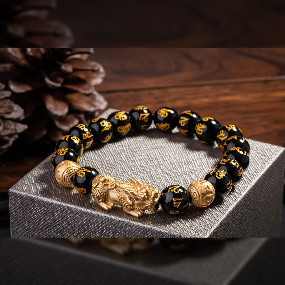 Feng Shui Pixiu Schwarzer Obsidian Armband - für Glück & Wohlstand - Bracelet - TaoTempel