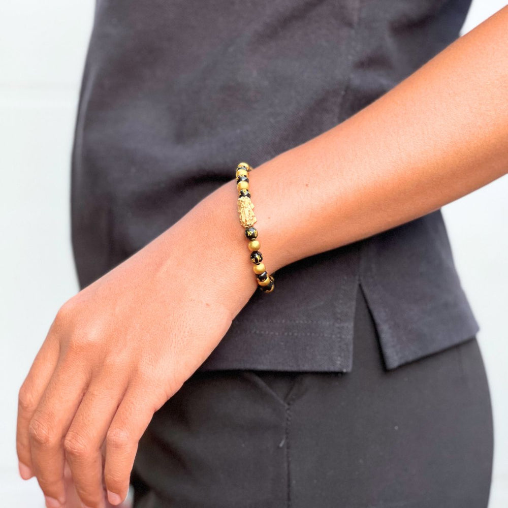 Schwarze & Goldene Perlen Feng Shui Pixiu Glücksbringer - Bracelet - TaoTempel