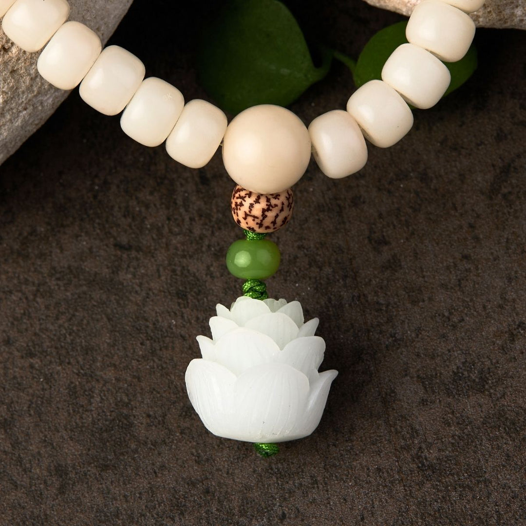 Weißes Jade Bodhi Samen Mala - 108 Perlen Armband/ Halskette - Mala Beads - TaoTempel