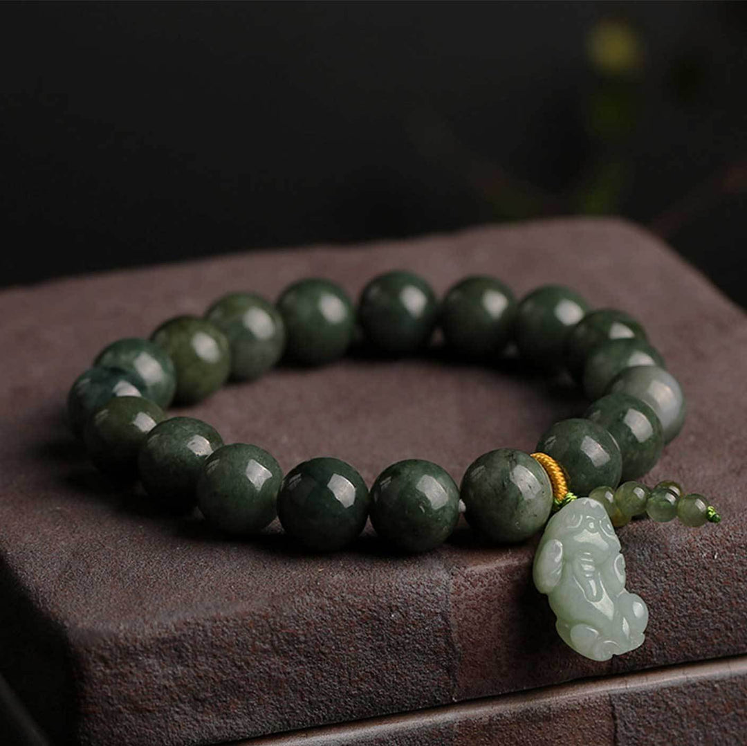 Grünes Jade Armband mit Pixiu - Für Wohlstand & Ruhe - Bracelet - TaoTempel