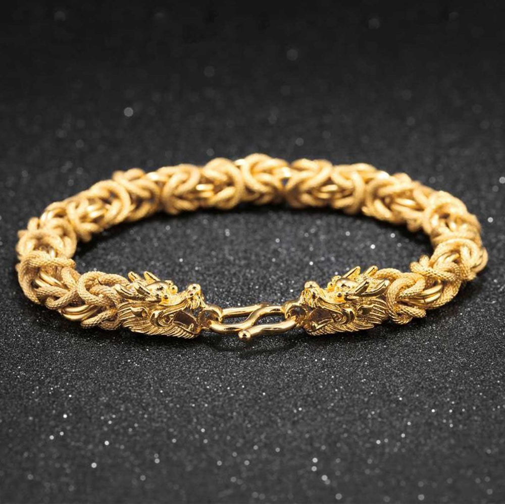 Doppelköpfiges Goldenes Drachen Armband - Bracelet - TaoTempel
