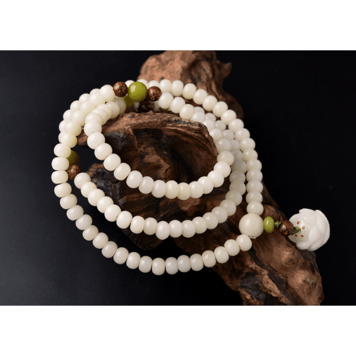 Weißes Jade Bodhi Samen Mala - 108 Perlen Armband/ Halskette - Mala Beads - TaoTempel