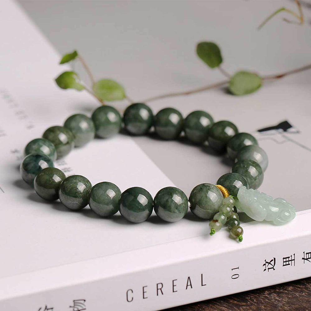 Grünes Jade Armband mit Pixiu - Für Wohlstand & Ruhe - Bracelet - TaoTempel