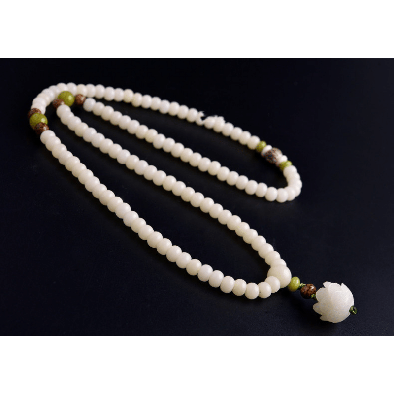 Weißes Jade Bodhi Samen Mala - 108 Perlen Armband/ Halskette - Mala Beads - TaoTempel