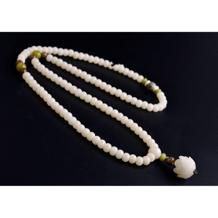 Weißes Jade Bodhi Samen Mala - 108 Perlen Armband/ Halskette - Mala Beads - TaoTempel