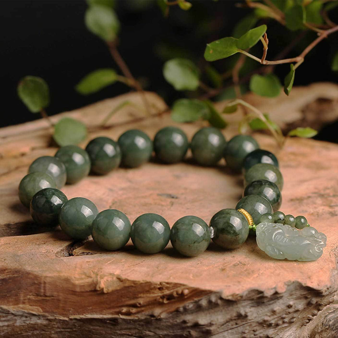 Grünes Jade Armband mit Pixiu - Für Wohlstand & Ruhe - Bracelet - TaoTempel