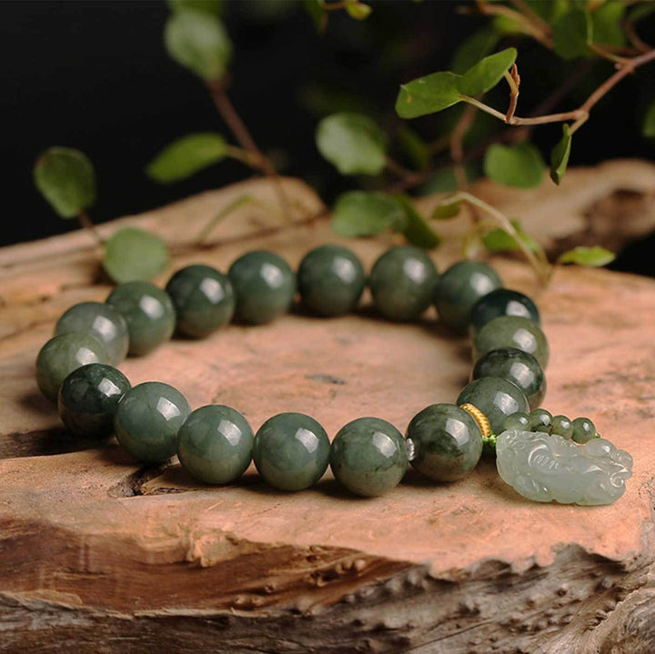 Grünes Jade Armband mit Pixiu - Für Wohlstand & Ruhe - Bracelet - TaoTempel
