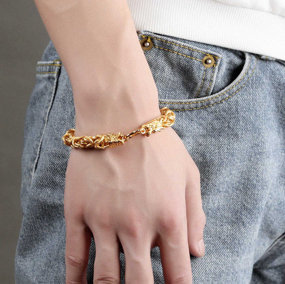 Doppelköpfiges Goldenes Drachen Armband - Bracelet - TaoTempel