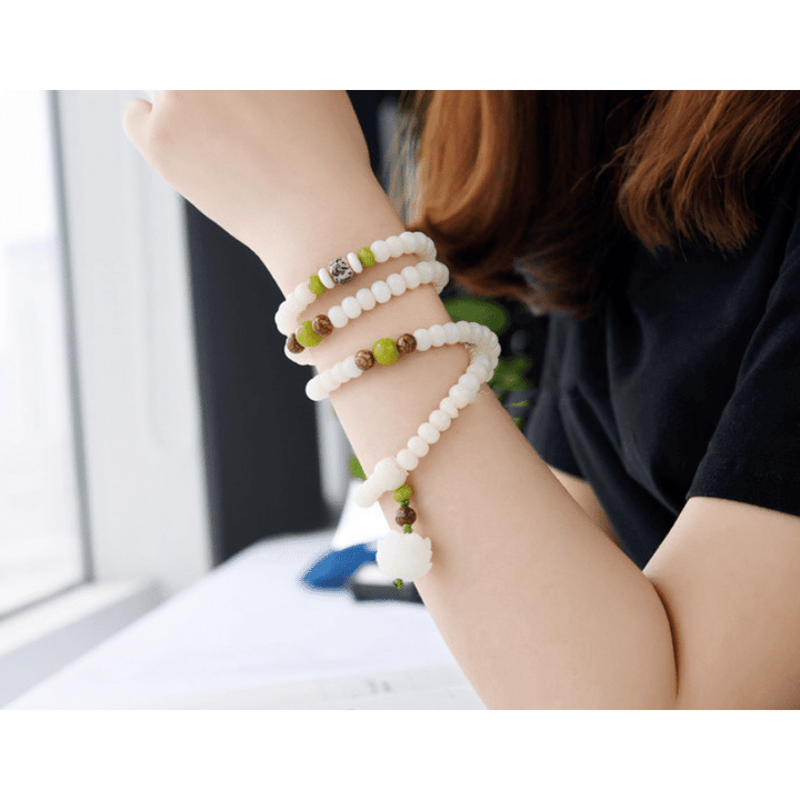 Weißes Jade Bodhi Samen Mala - 108 Perlen Armband/ Halskette - Mala Beads - TaoTempel