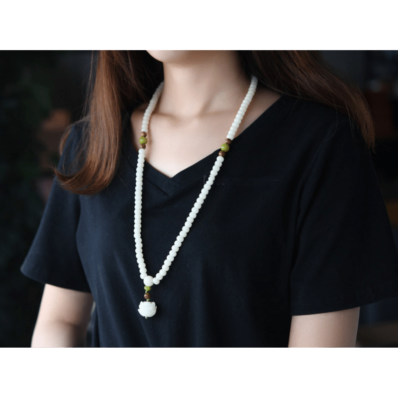 Weißes Jade Bodhi Samen Mala - 108 Perlen Armband/ Halskette - Mala Beads - TaoTempel