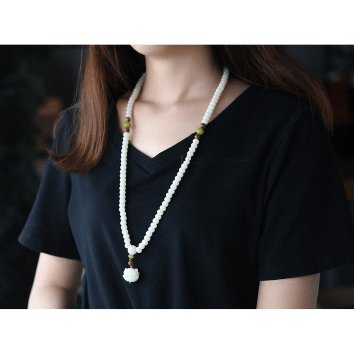 Weißes Jade Bodhi Samen Mala - 108 Perlen Armband/ Halskette - Mala Beads - TaoTempel