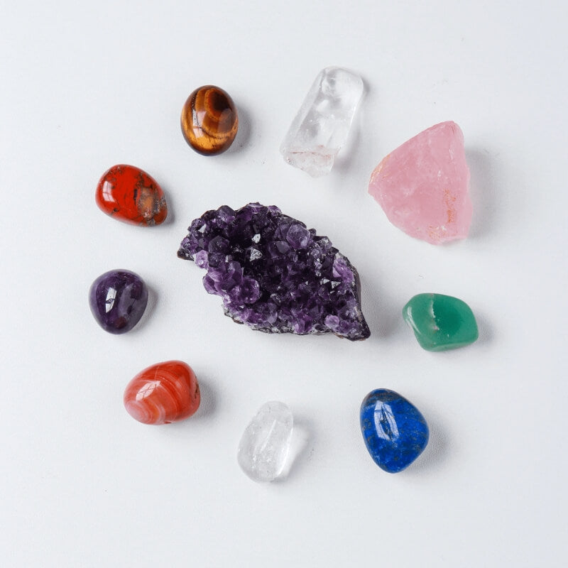 Kristall Box - Set aus 7 Chakra Steinen, Rosenquarz & Amethyst - Stones & Crystals - TaoTempel