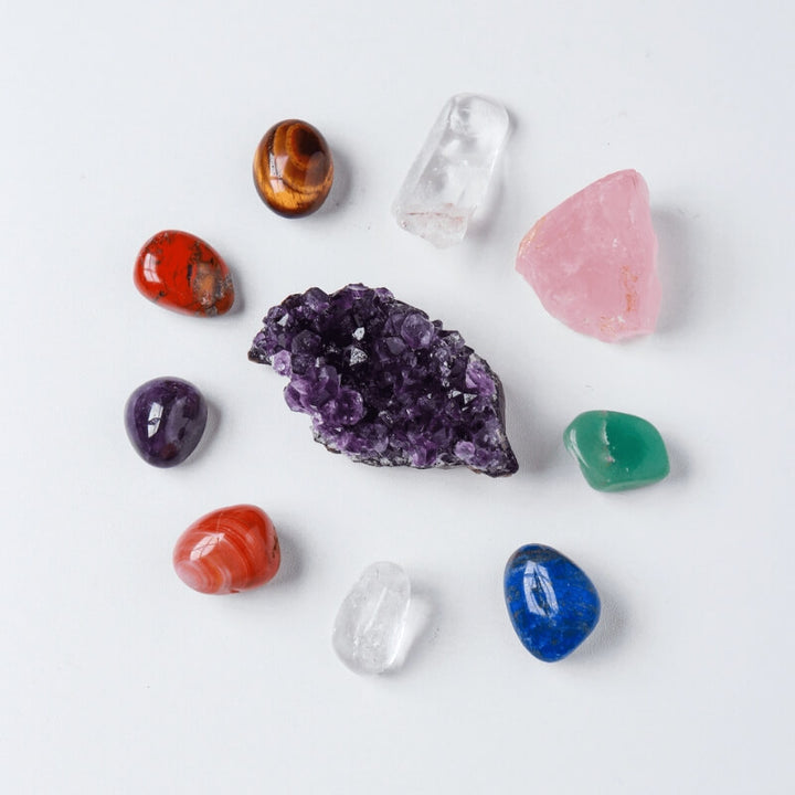 Kristall Box - Set aus 7 Chakra Steinen, Rosenquarz & Amethyst - Stones & Crystals - TaoTempel