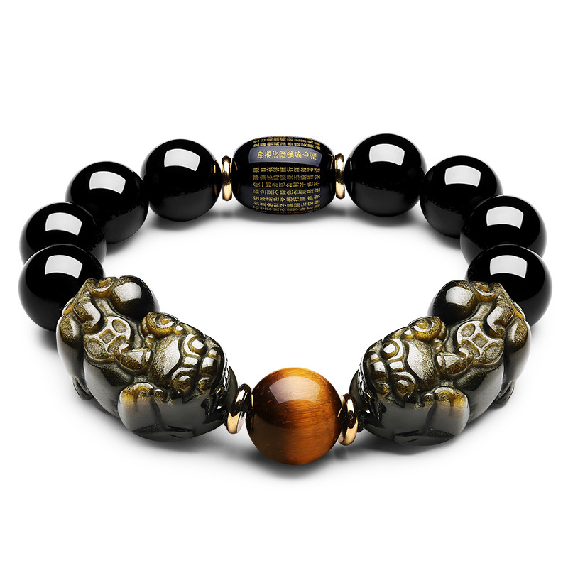 Doppel Pixiu Armband aus natürlichem Gold Obsidian - Bracelet - TaoTempel
