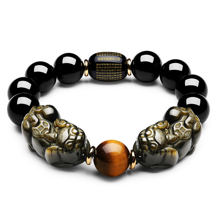 Doppel Pixiu Armband aus natürlichem Gold Obsidian - Bracelet - TaoTempel