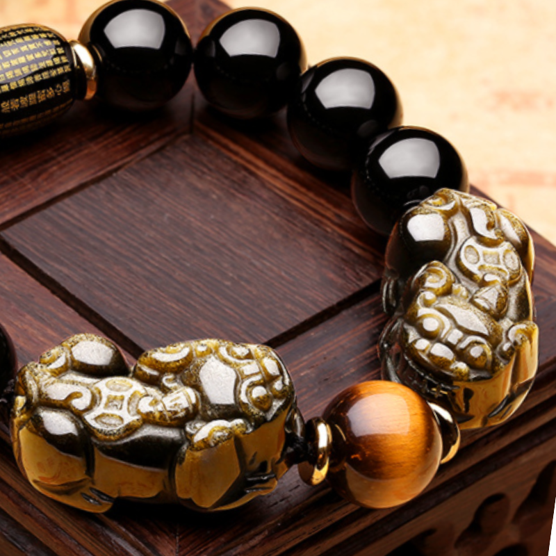 Doppel Pixiu Armband aus natürlichem Gold Obsidian - Bracelet - TaoTempel