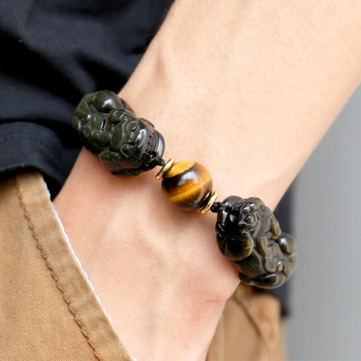 Doppel Pixiu Armband aus natürlichem Gold Obsidian - Bracelet - TaoTempel