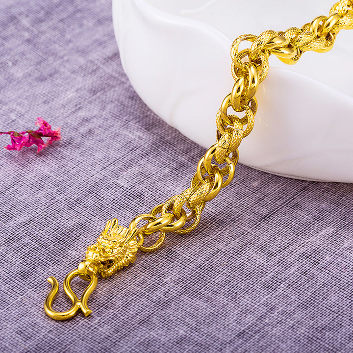 Doppelköpfiges Goldenes Drachen Armband - Bracelet - TaoTempel