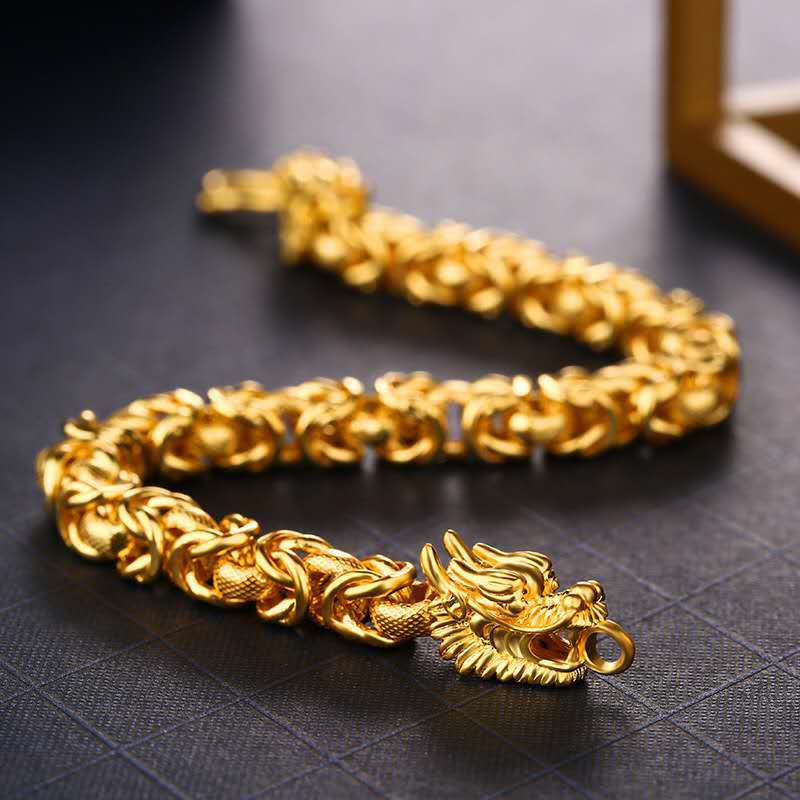 Doppelköpfiges Goldenes Drachen Armband - Bracelet - TaoTempel