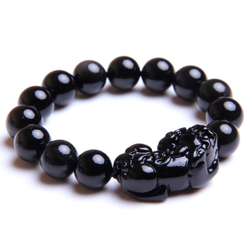 Obsidian Perlen Armband mit Pixiu - Schutz des Wohlstands - Bracelet - TaoTempel