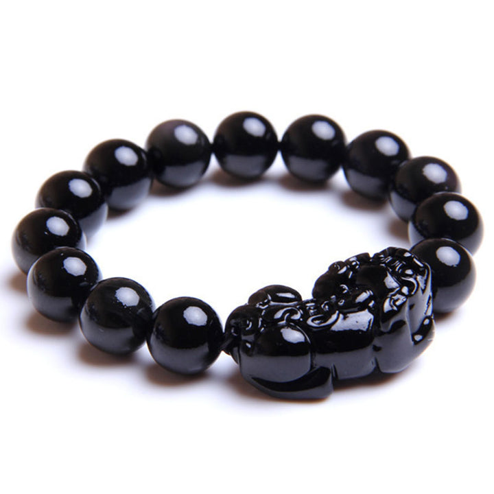Obsidian Perlen Armband mit Pixiu - Schutz des Wohlstands - Bracelet - TaoTempel
