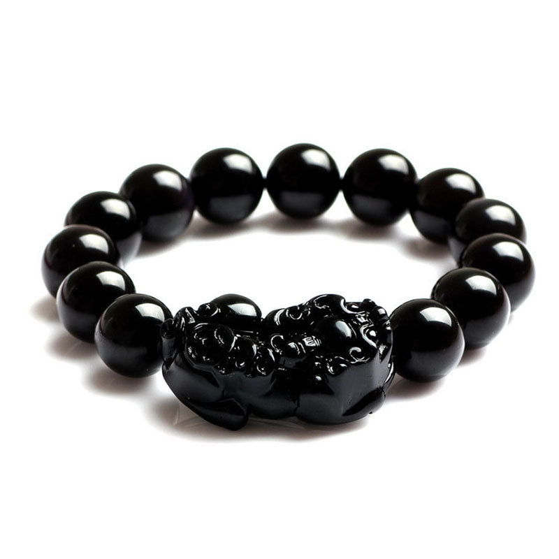 Obsidian Perlen Armband mit Pixiu - Schutz des Wohlstands - Bracelet - TaoTempel