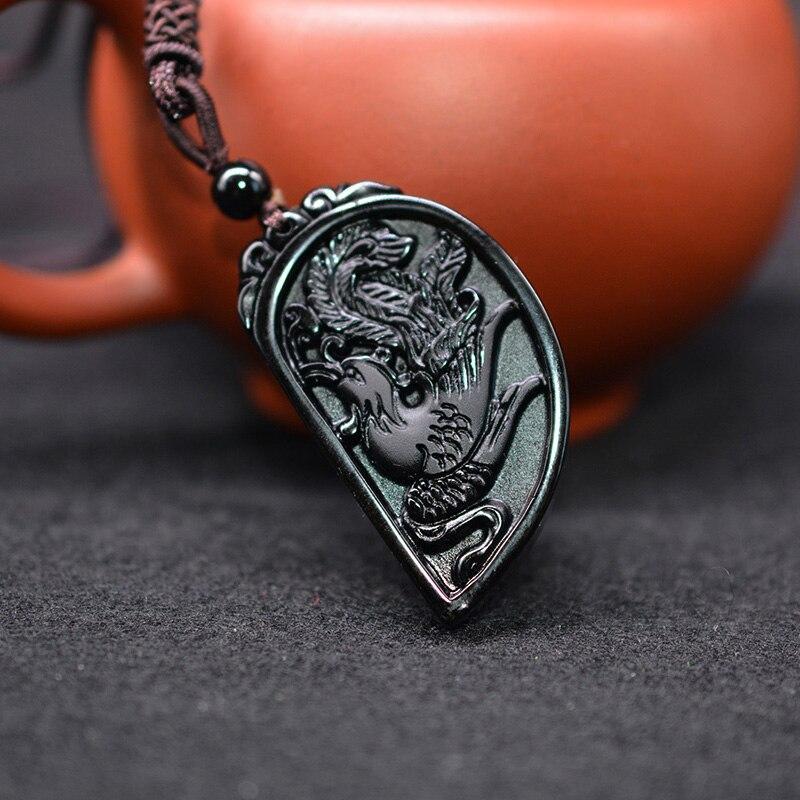 Halbes Herz Paar Halskette - Obsidian Drache & Phoenix Anhänger Set - Necklace - TaoTempel