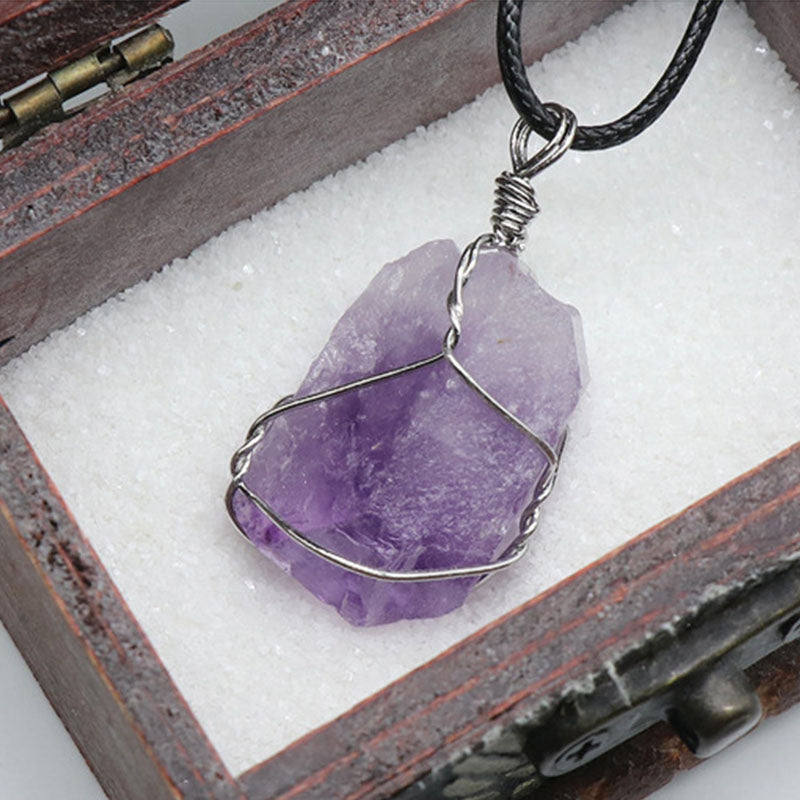 Roher Amethyst Anhänger Halskette - Für Klarheit & inneren Frieden - Necklace - TaoTempel