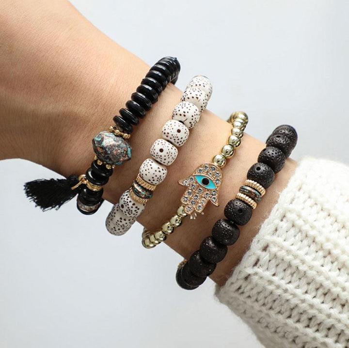 Hamsa Hand Böses Auge Boho Armband Set - Schutz gegen Bösen Blick - Bracelet - TaoTempel