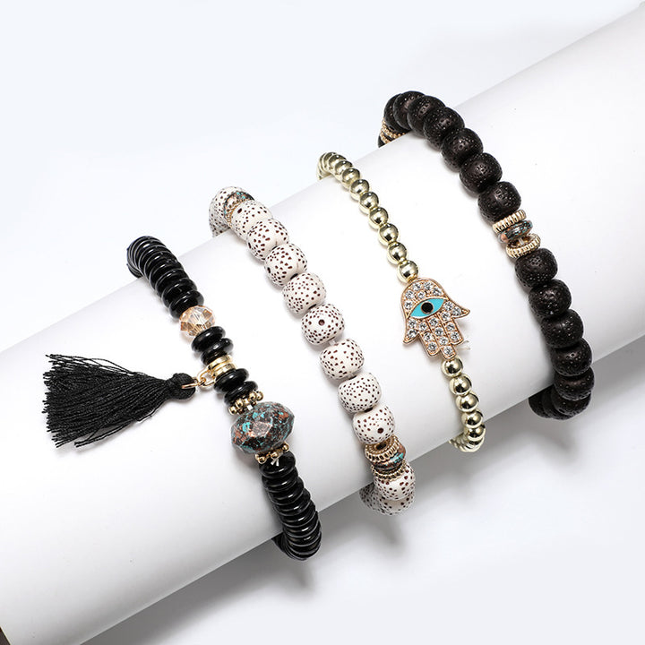Hamsa Hand Böses Auge Boho Armband Set - Schutz gegen Bösen Blick - Bracelet - TaoTempel