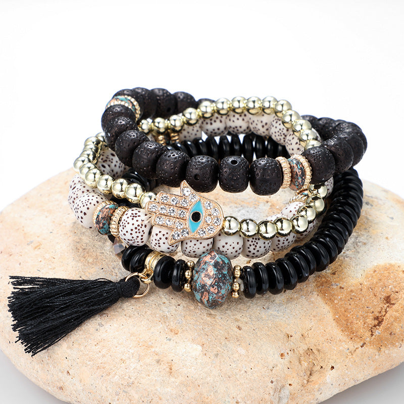 Hamsa Hand Böses Auge Boho Armband Set - Schutz gegen Bösen Blick - Bracelet - TaoTempel