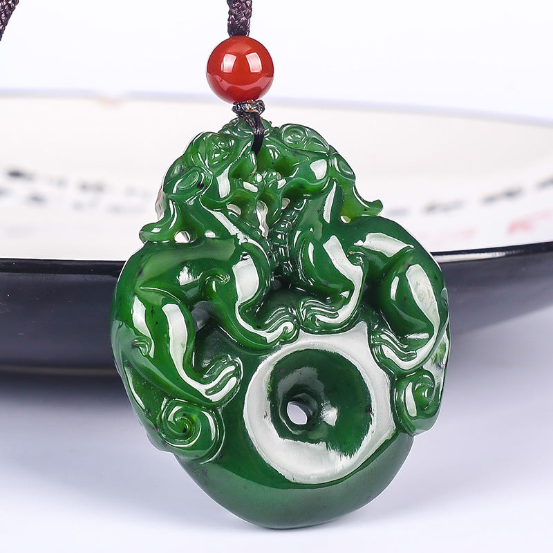 Hetian Jade Pixiu Halskette - Verdopple die Energie des Reichtums - Necklace - TaoTempel
