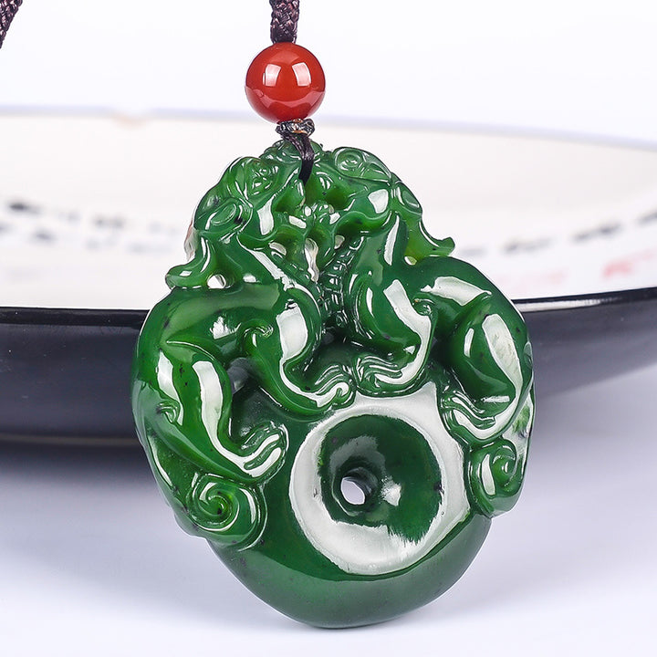 Hetian Jade Pixiu Halskette - Verdopple die Energie des Reichtums - Necklace - TaoTempel