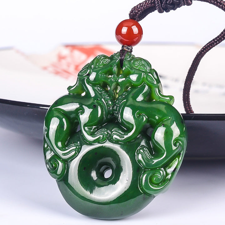 Hetian Jade Pixiu Halskette - Verdopple die Energie des Reichtums - Necklace - TaoTempel