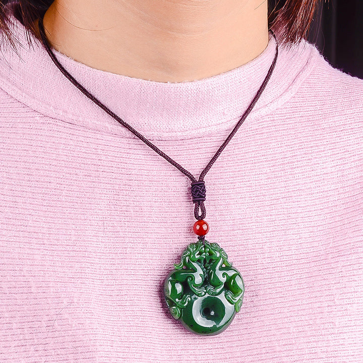 Hetian Jade Pixiu Halskette - Verdopple die Energie des Reichtums - Necklace - TaoTempel