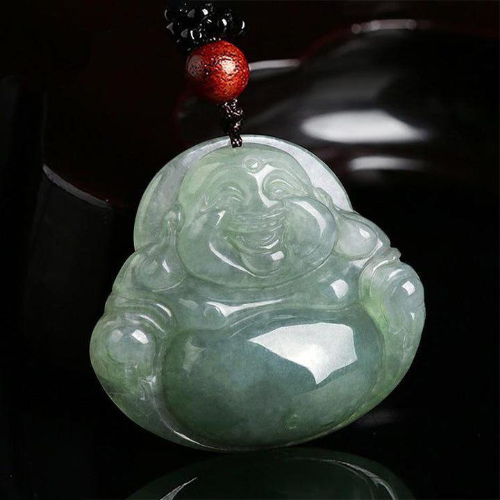 Jade-Kette mit lachendem Buddha - Für Zufriedenheit - Necklace - TaoTempel