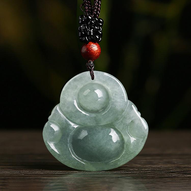 Jade-Kette mit lachendem Buddha - Für Zufriedenheit - Necklace - TaoTempel