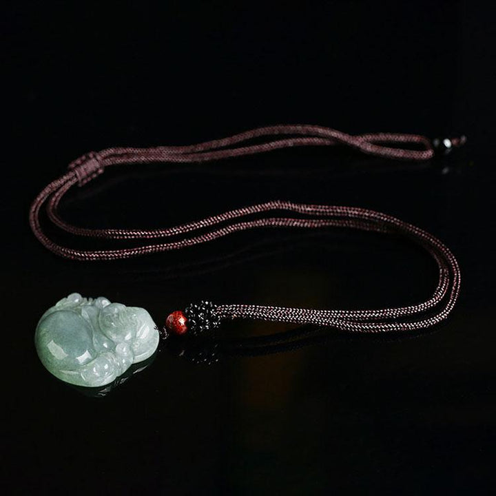Jade-Kette mit lachendem Buddha - Für Zufriedenheit - Necklace - TaoTempel