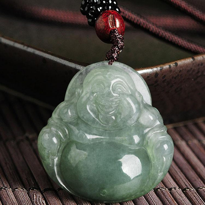 Jade-Kette mit lachendem Buddha - Für Zufriedenheit - Necklace - TaoTempel
