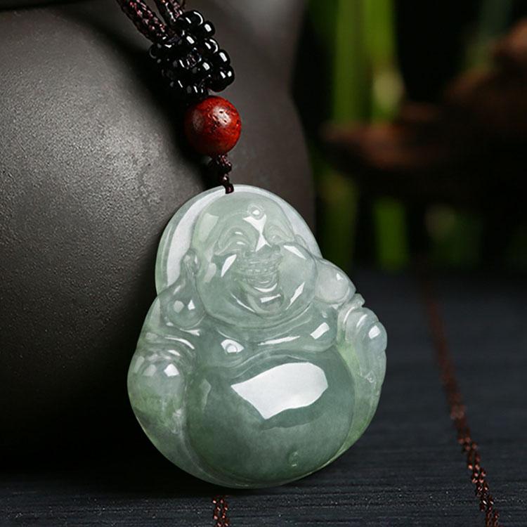 Jade-Kette mit lachendem Buddha - Für Zufriedenheit - Necklace - TaoTempel