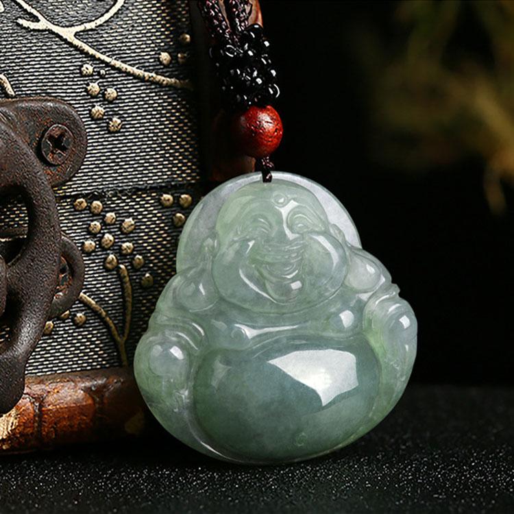 Jade-Kette mit lachendem Buddha - Für Zufriedenheit - Necklace - TaoTempel