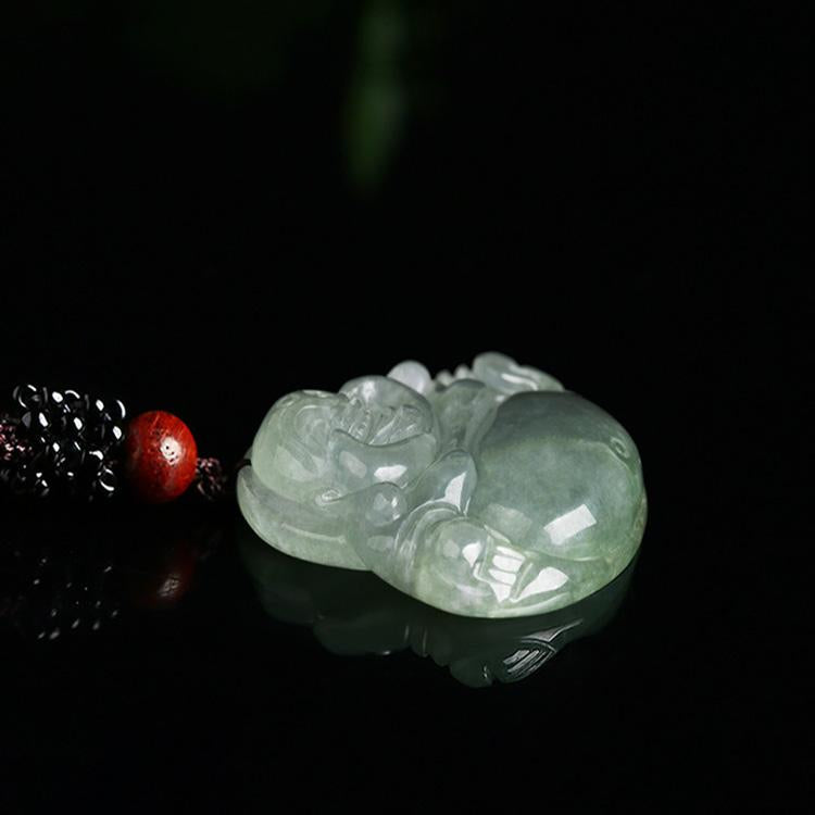 Jade-Kette mit lachendem Buddha - Für Zufriedenheit - Necklace - TaoTempel