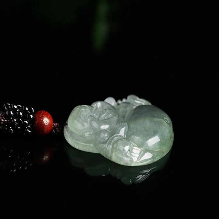 Jade-Kette mit lachendem Buddha - Für Zufriedenheit - Necklace - TaoTempel